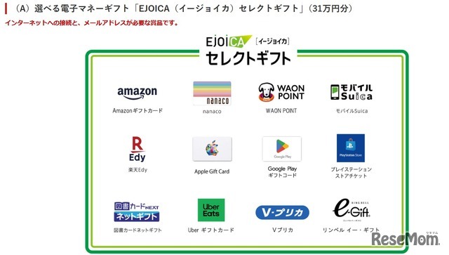 1等（A） 可选电子货币礼品「EJOICA精选礼品」（价值31万日元）