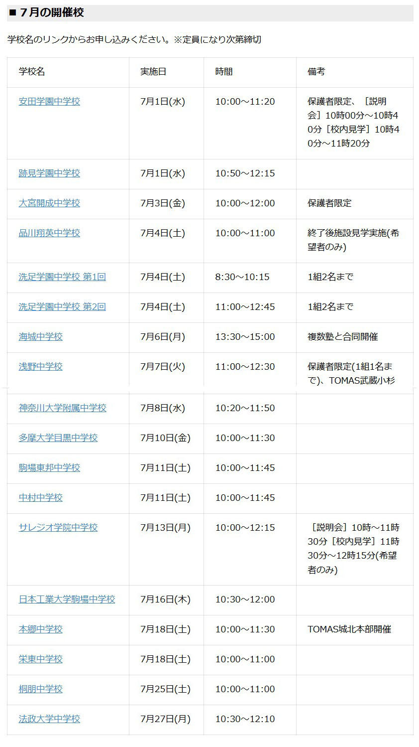 7月份的举办学校