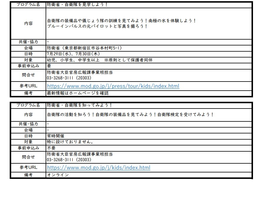 防卫省 2026年度“儿童霞关参观日”