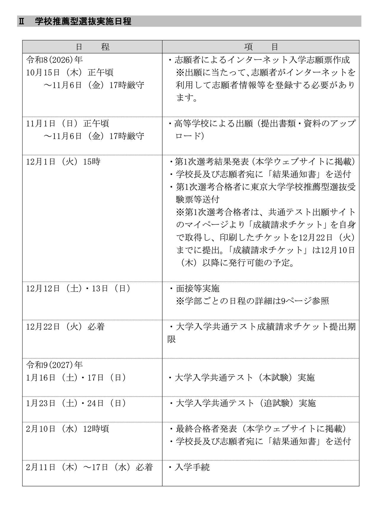 学校推荐型选拔实施日程