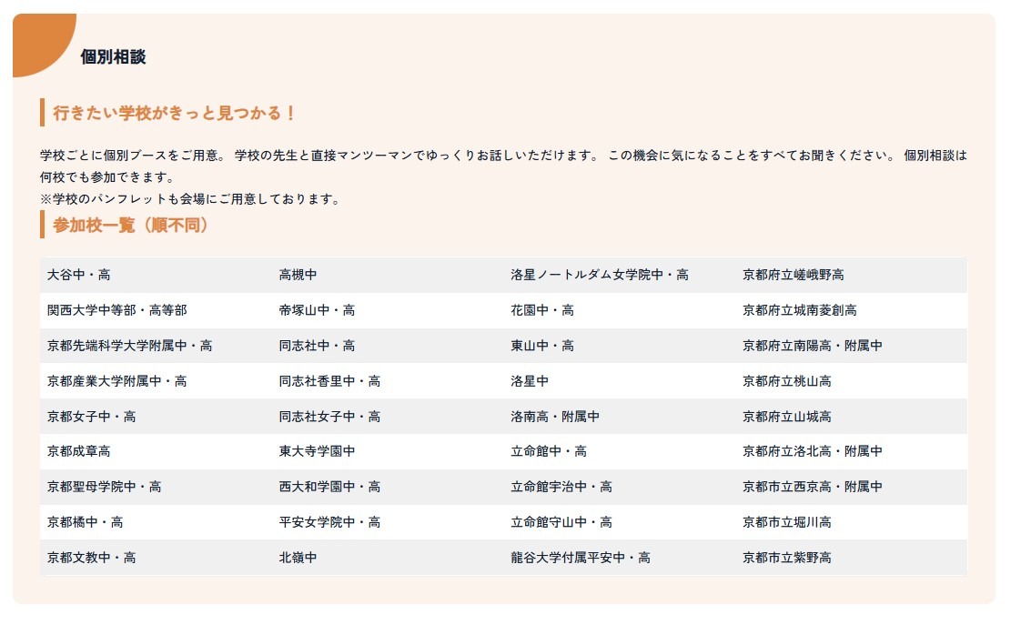 個別相談参加校
