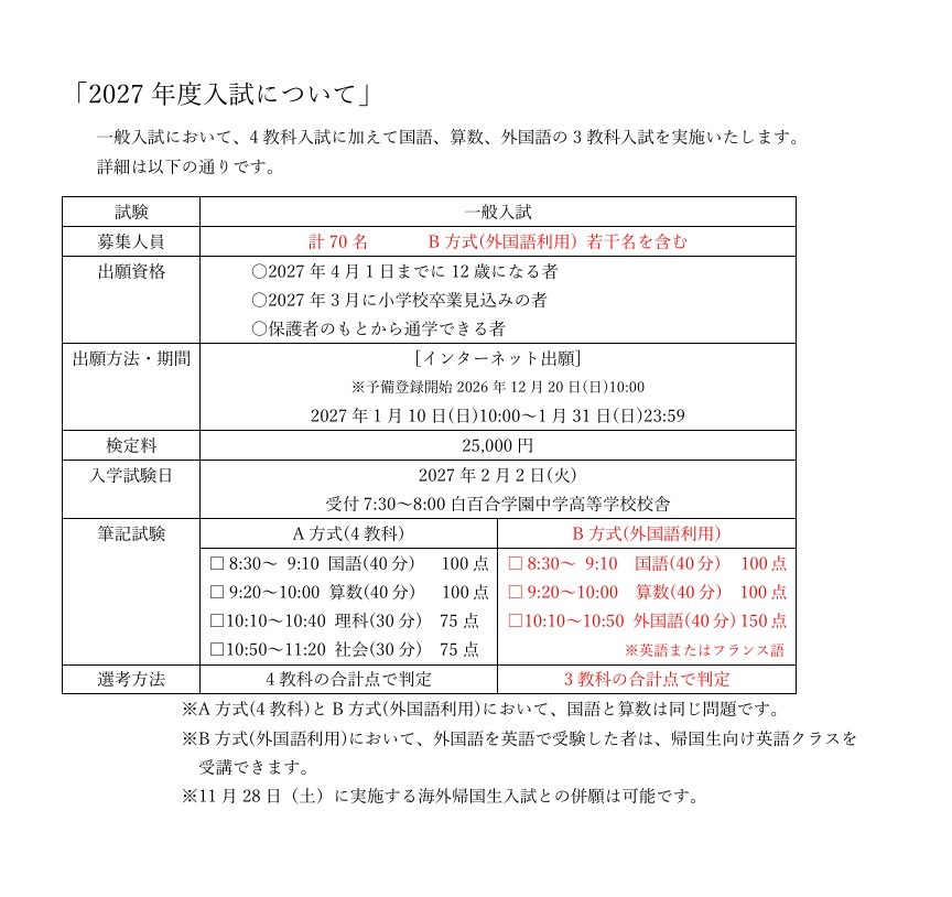 关于2027年度入学考试