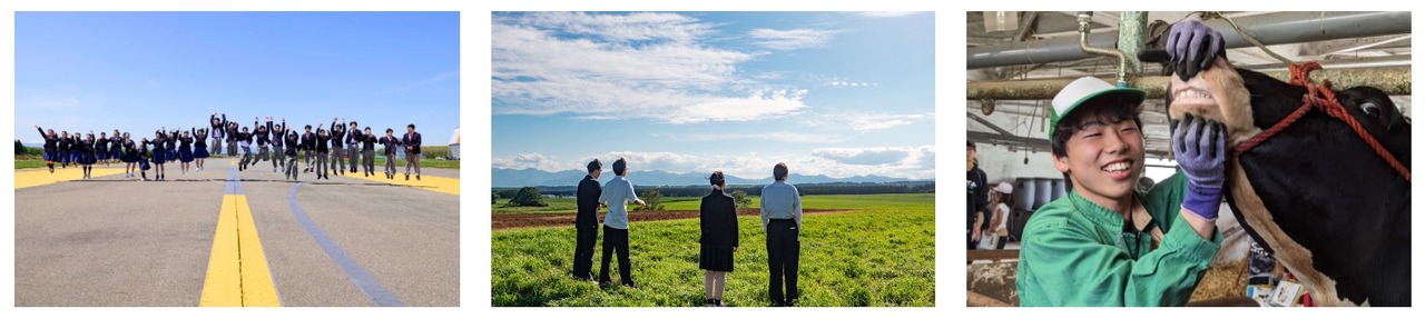 十胜地区“地区未来留学”活动现场（左：北海道大树高中，中：北海道鹿追高中，右：北海道更别农业高中）