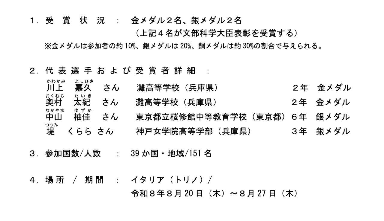 2026年国际地球科学奥林匹克竞赛 意大利都灵站 比赛结果