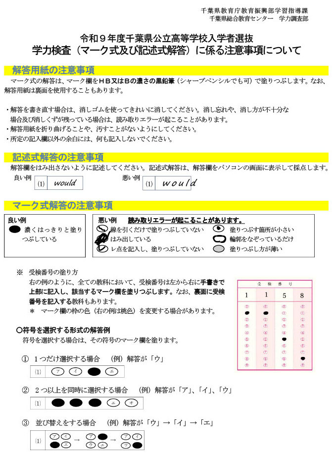 关于学力测试（选择题和论述题）的注意事项