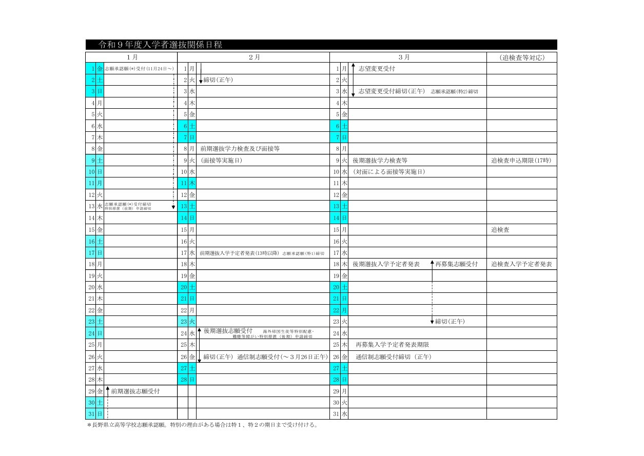 2027年度招生选拔相关日程