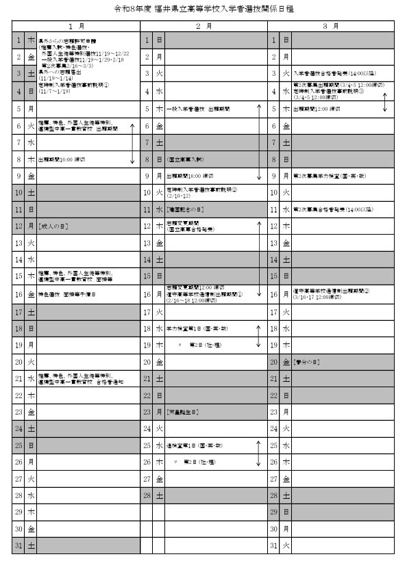 2026年度福井县立高中入学者选拔相关日程