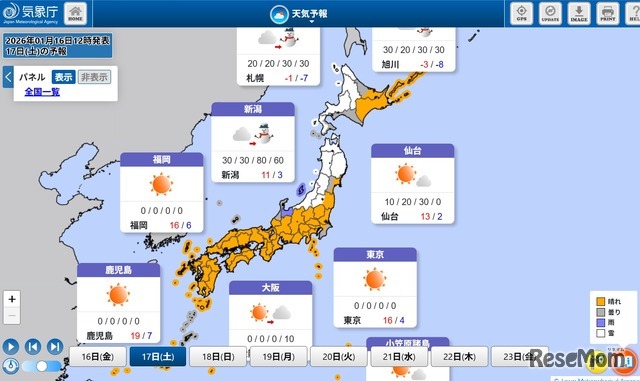全国天气预报，全国统一考试首日（2026年1月17日）