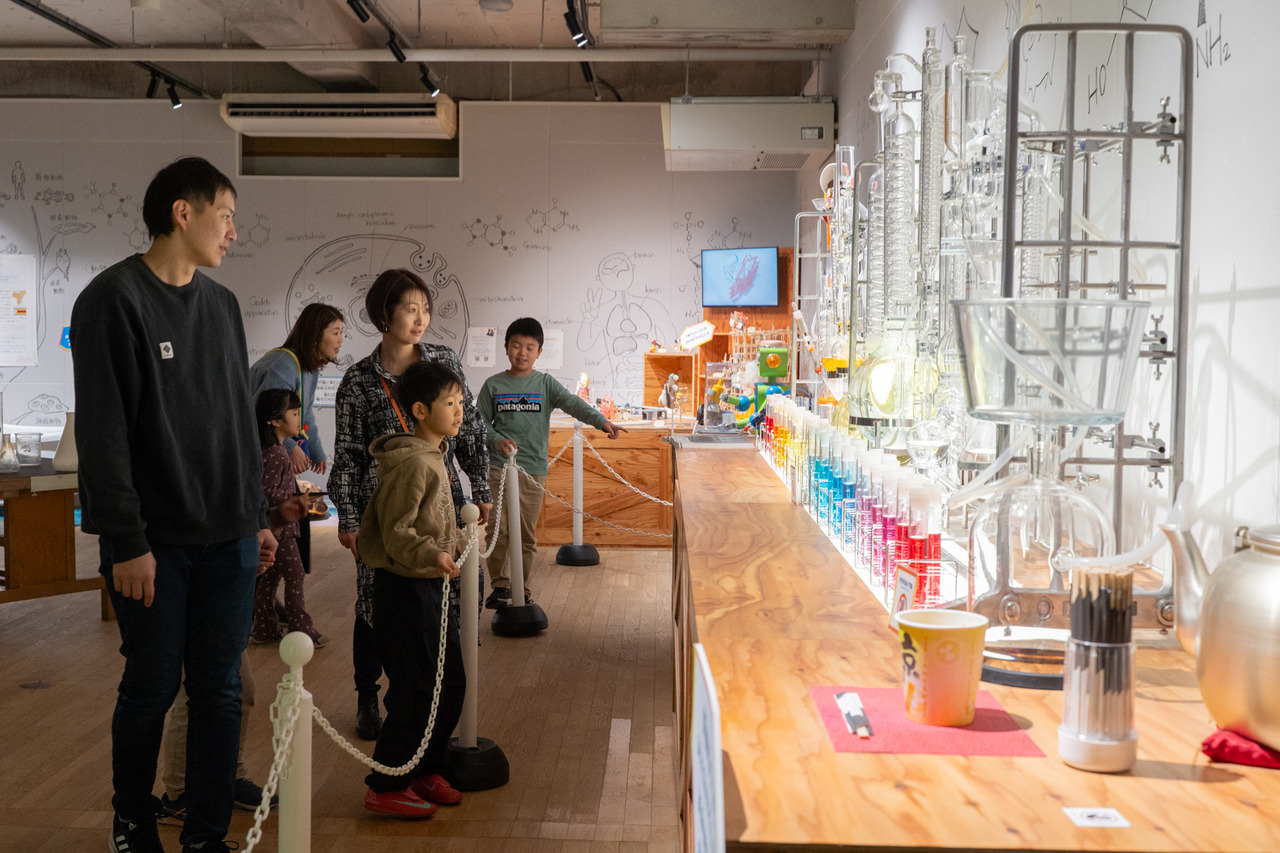 整面墙上排列的缤纷实验器具令人叹为观止