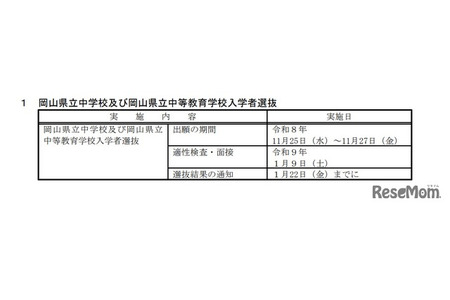 【2027年初中入学考试】【2027年高中入学考试】冈山县公布县立中学及高中入学考试日程 画像