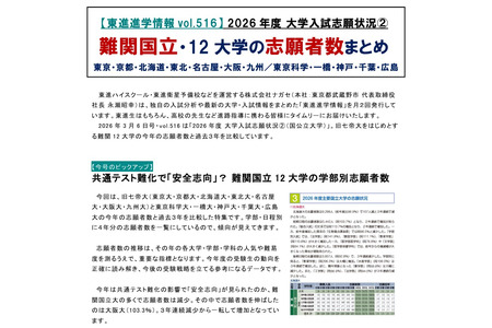 【2026年大学入学考试】分析12所顶尖国立大学的报考趋势…长濑 画像