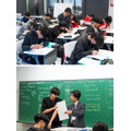 数学课也全程使用英语授课。黑板上写满了复杂的数学公式。