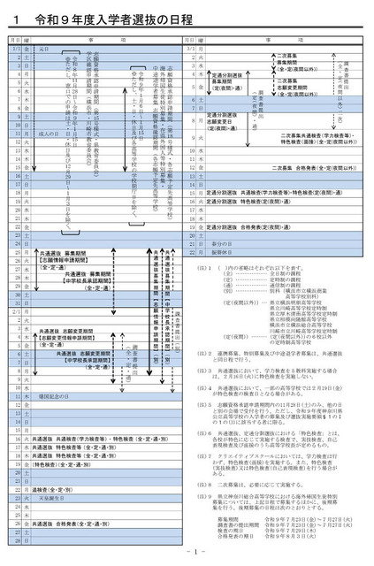 2027年度（令和9年度）神奈川县公立高中招生选拔日程