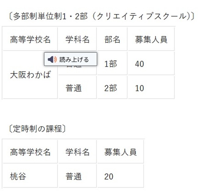 令和8年度大阪府公立高中秋季招生名额